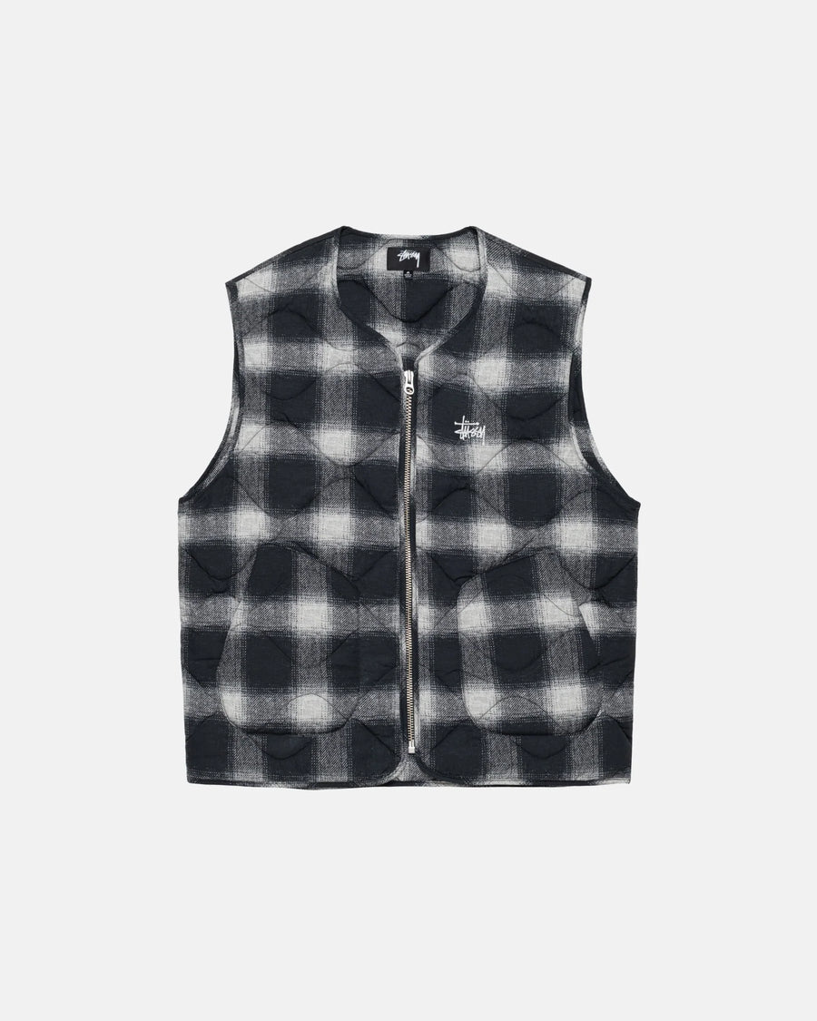 Plaid Nylon Liner Vest - Black