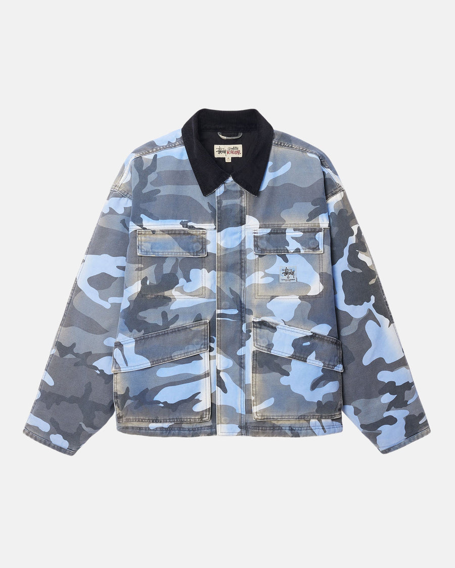 Shop Jacket Spray Dye Canvas - Camo Blue