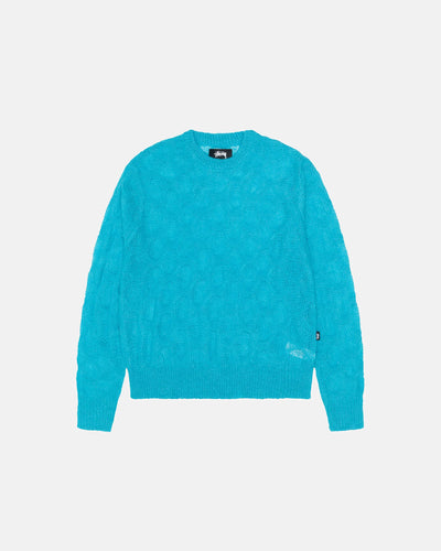 Loose Knit Cross Cable Sweater - Cyan