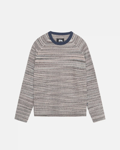 Textured Contrast Collar Crew - Grey Multi