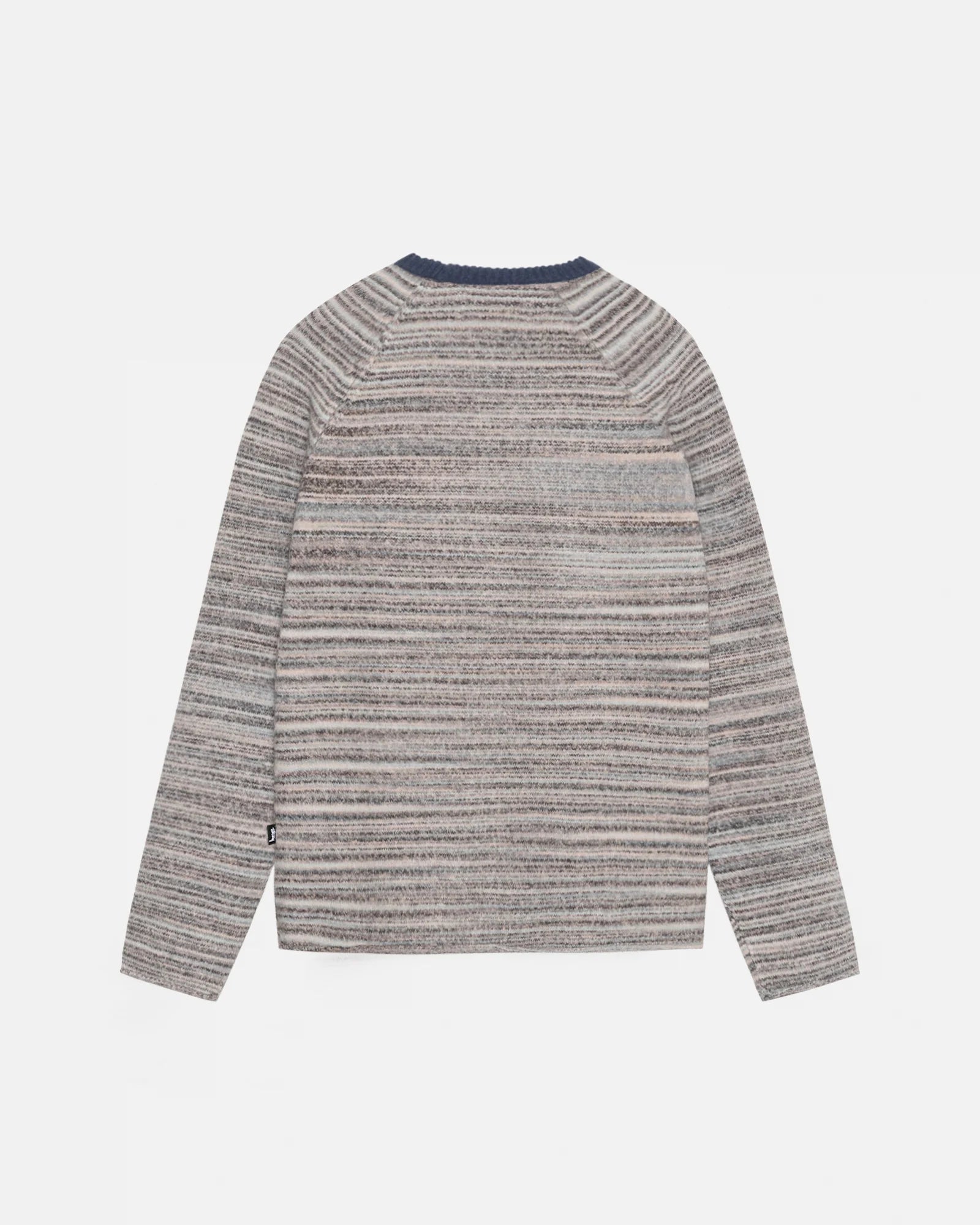 Textured Contrast Collar Crew - Grey Multi