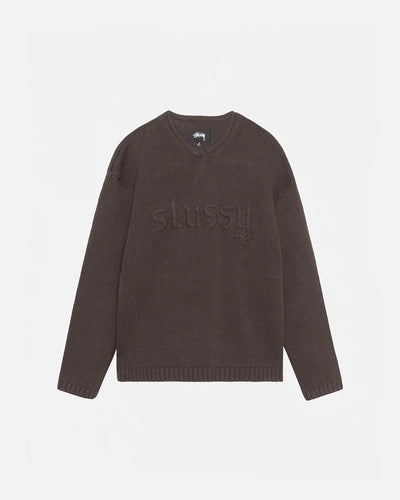 Roll V-Neck Logo Sweater - Brown