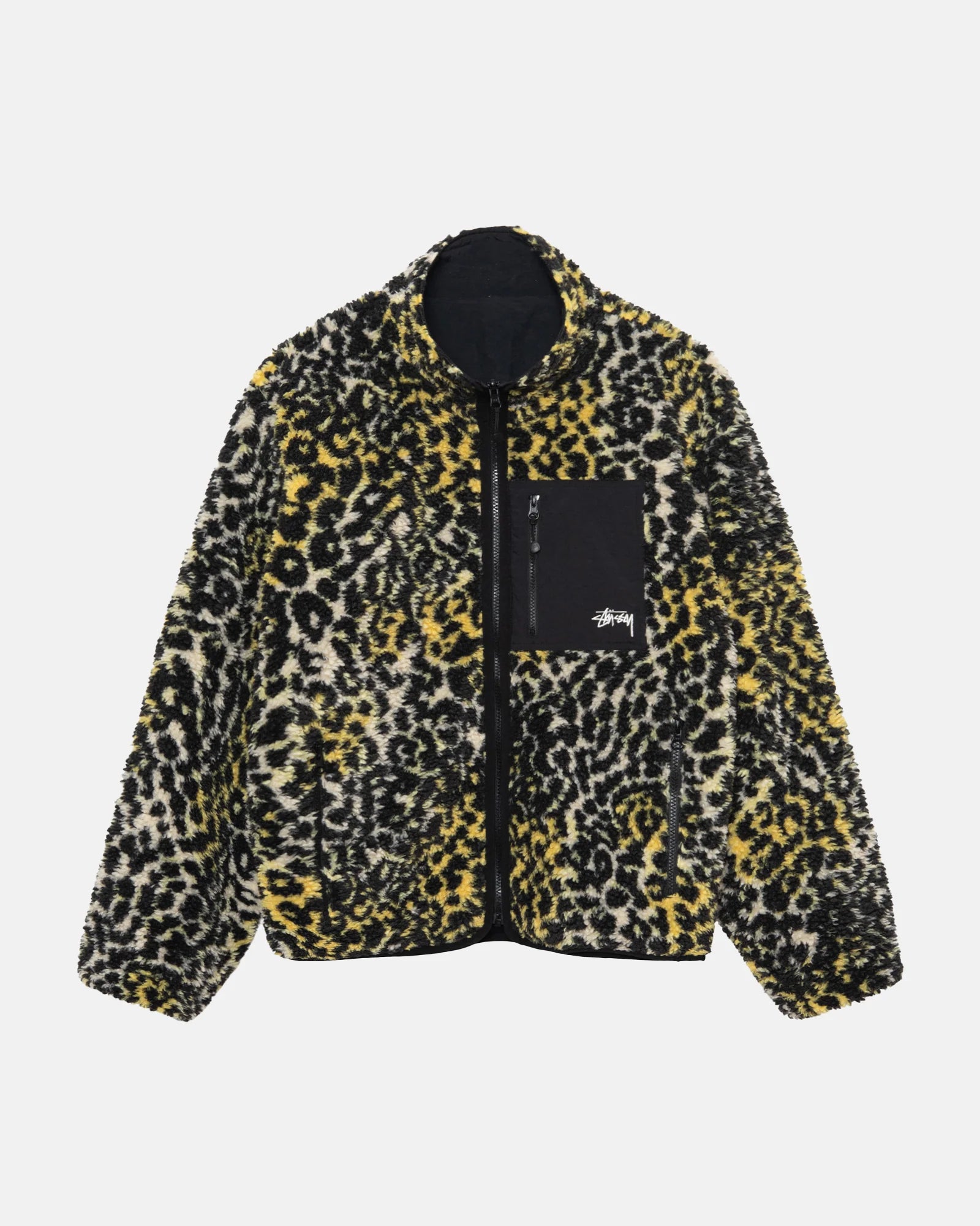 Unspoken Stussy Sherpa Reversible Jacket Yellow Leopard