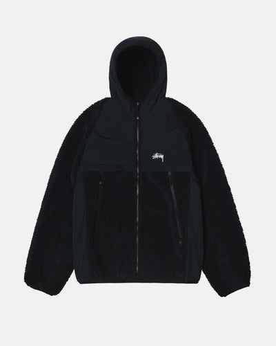Sherpa Paneled Hooded Jacket - Black