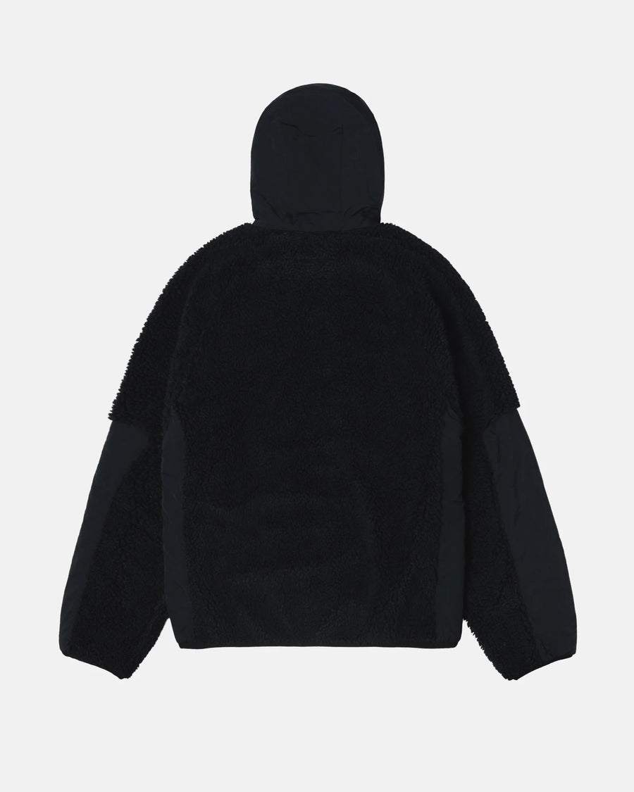 Sherpa Paneled Hooded Jacket - Black