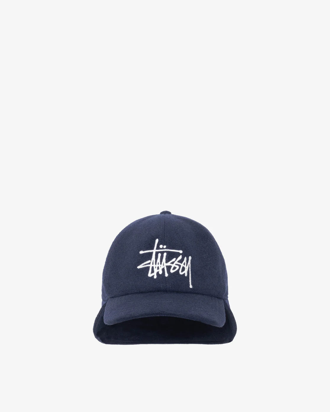Ear Flap Wool Crown Cap - Navy