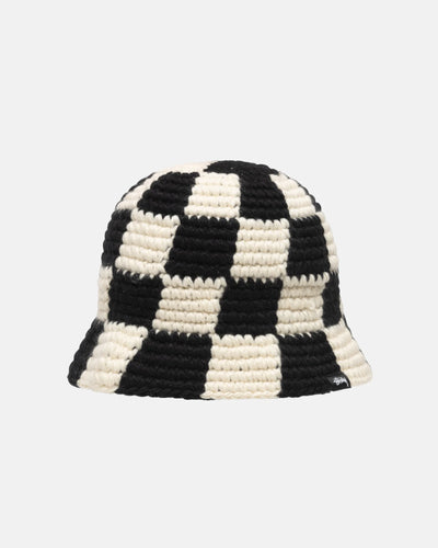 Checker Knit Bucket Hat - Black