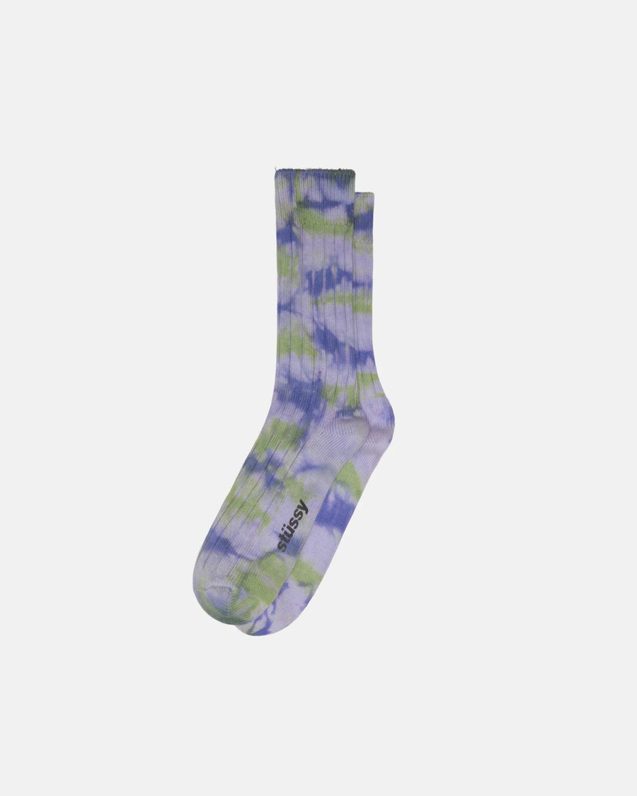 Multi Dyed Ribbed Socks - Purple/Green