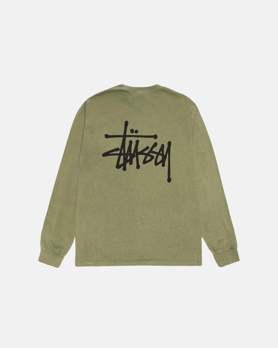Basic Stussy LS Tee Pigment Dyed - Olive