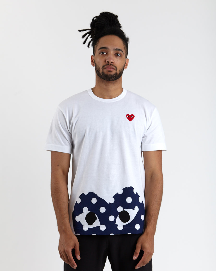 Bottom Heart Eye Polka Dot T-Shirt (White)