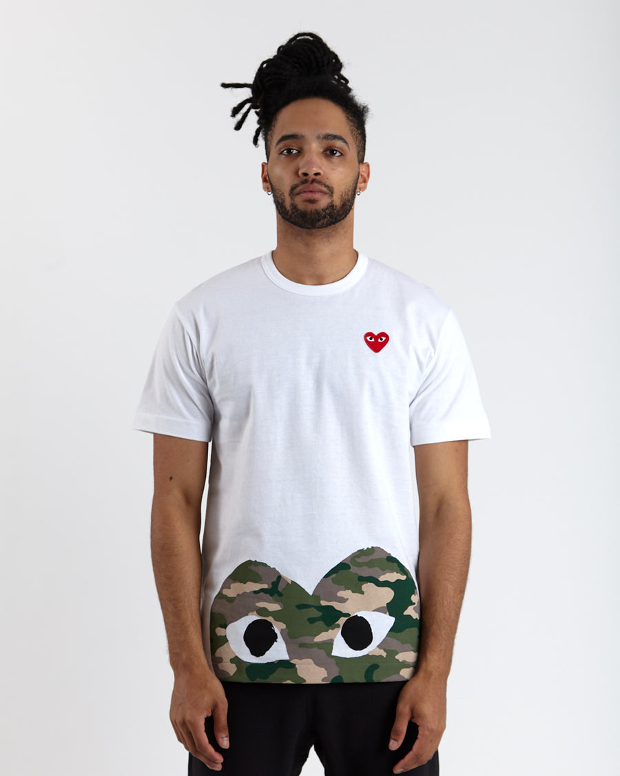 T-shirt with Large Camo Half Heart - White