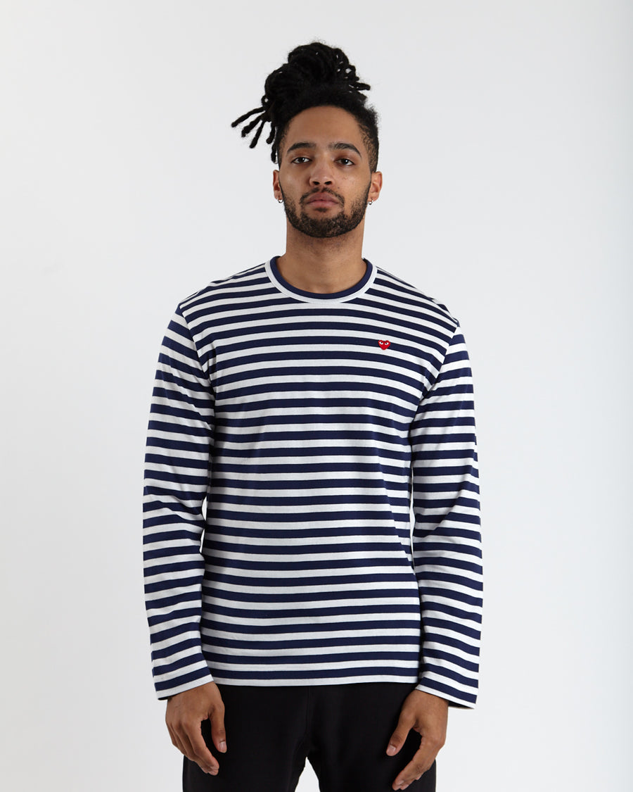 Little Red Heart Striped T-Shirt - Navy/White