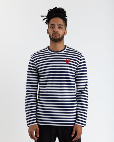 Play Striped Big Red Heart T-Shirt (Navy/White)
