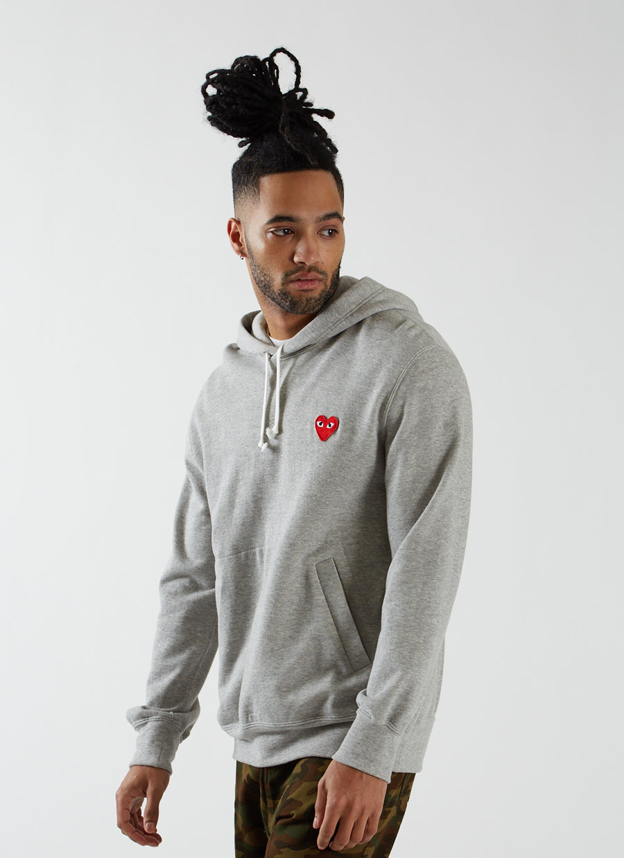 Hooded Sweatshirt with Red Heart - Grey