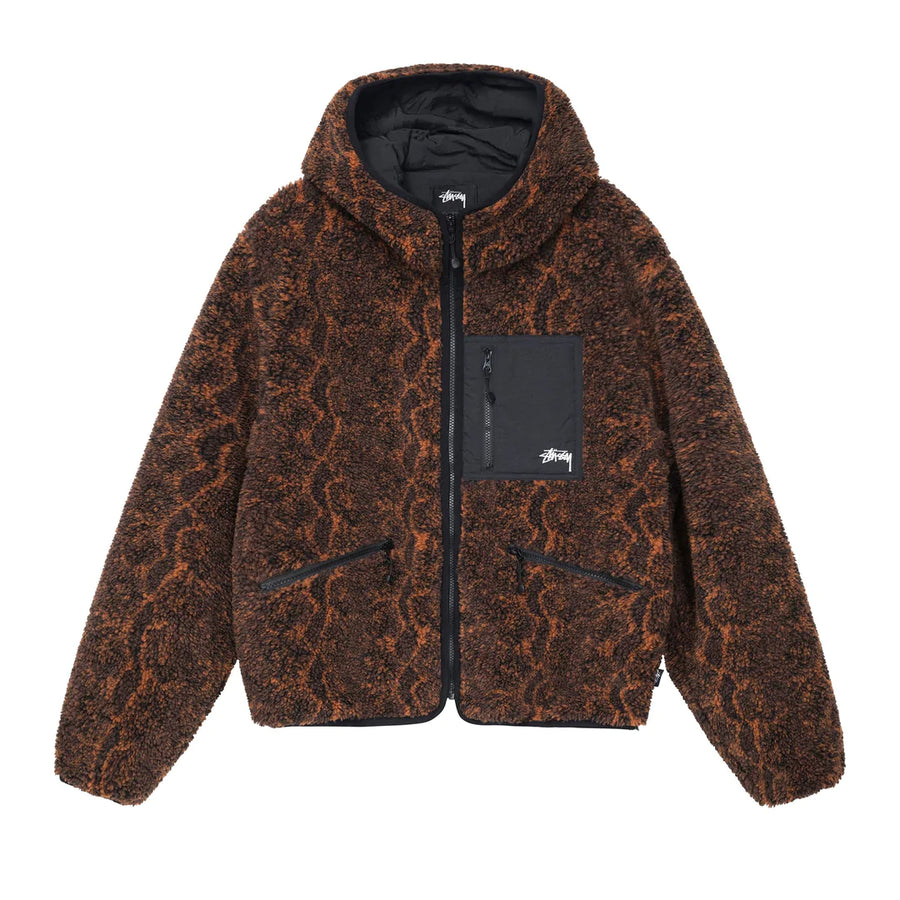Snake Jacquard Sherpa Jacket - Brown
