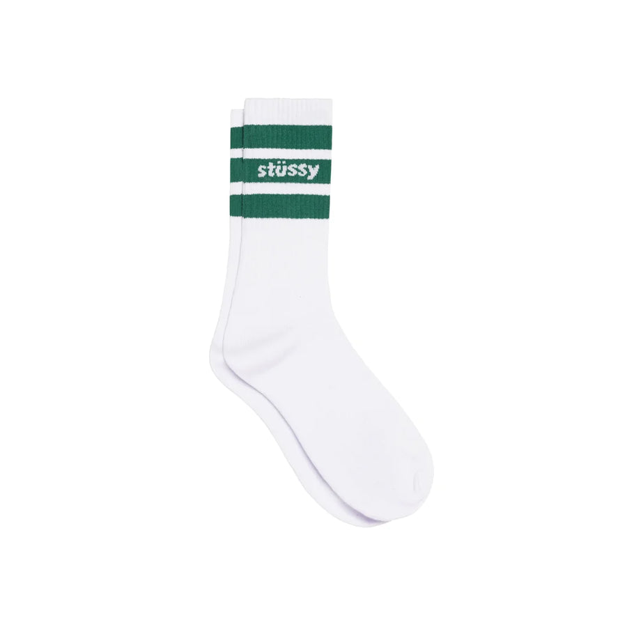 Stripe Crew Socks - White / Green