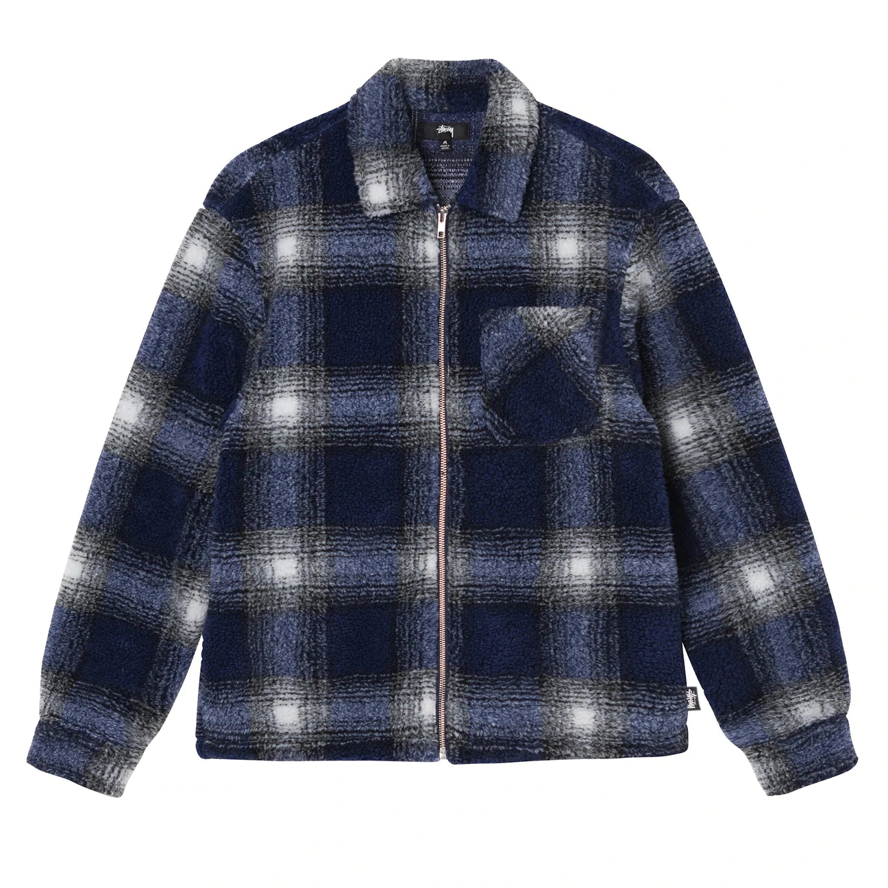 Unspoken | Stussy Shadow Plaid Sherpa Zip Shirt - Navy