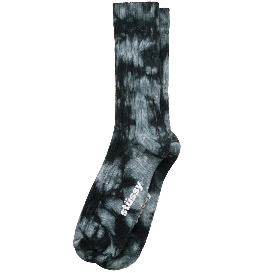 Dyed Stripe Ribbed Crew Socks - Grey