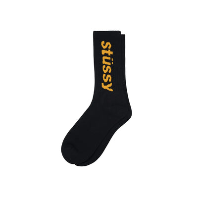 Unspoken | Stussy Helvetica Jacquard Crew Socks - Black / Yellow