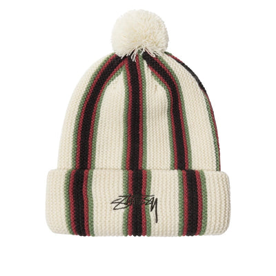 Striped Pom Beanie - Ecru