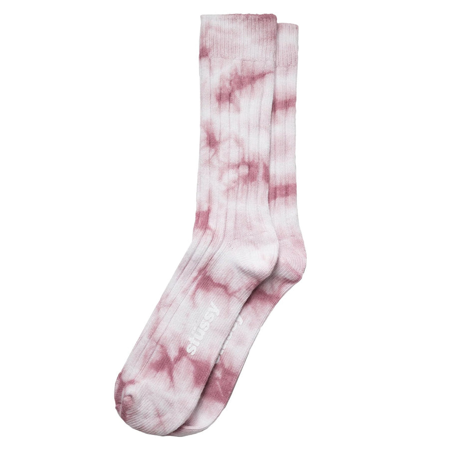 Dyed Stripe Ribbed Crew Socks - Berry