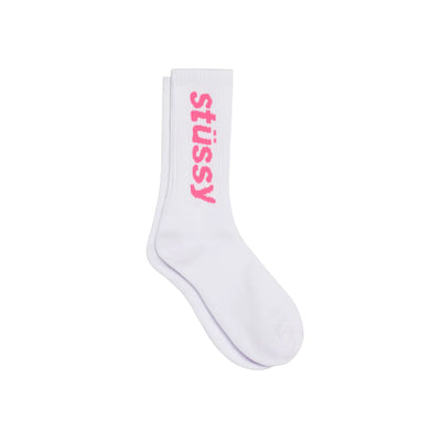 Unspoken | Stussy Helvetica Jacquard Crew Socks - White / Pink