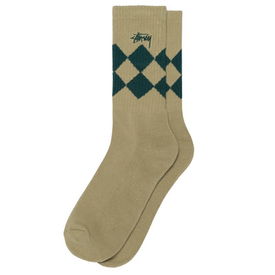 Argyle Jacquard Crew Socks - Beige