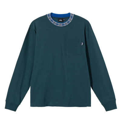Jacquarded Mock Neck Crew - Teal