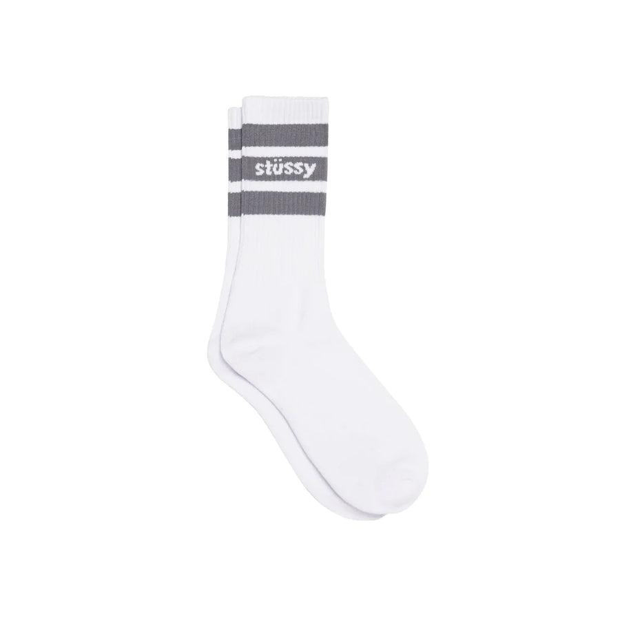 Stripe Crew Socks - White / Grey
