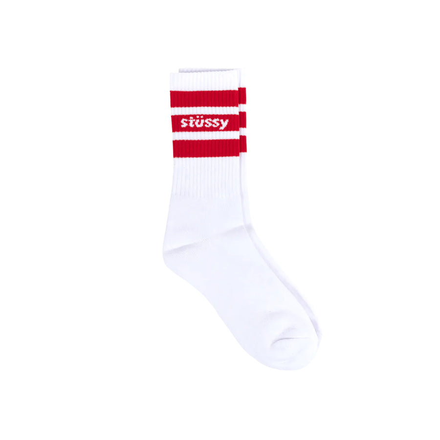Stripe Crew Socks - White / Red