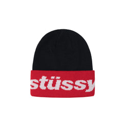 Stussy Helvetica Jacquard Beanie - Red / Black - Unspoken