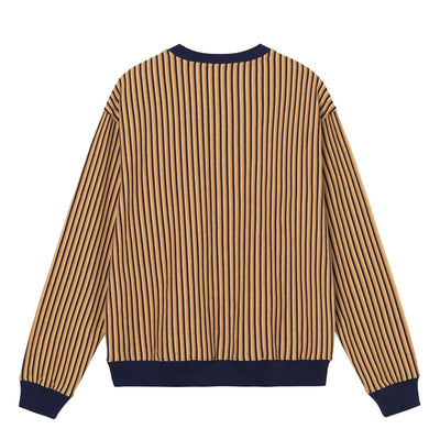 Vertical Dot Striped LS Crew - Navy