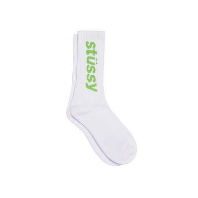 Helvetica Jacquard Crew Socks - White / Green